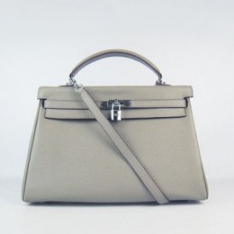 Hermes Kelly 35Cm Togo Leather Handbag Khaki/Silver